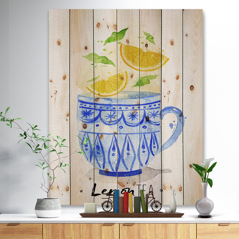 « tasse à thé citron the food », impression, Bois, H 40 po x l 30 po x P 1,5 po