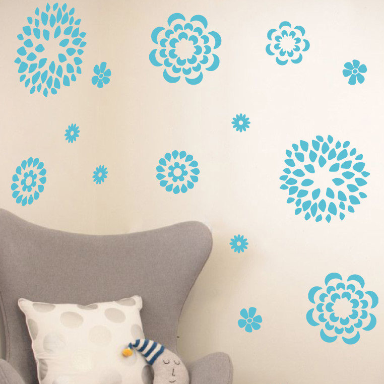 Adhésif décoratif motif floral, H 19 po x l 24 po x P 0,01 po, Bleu geyser