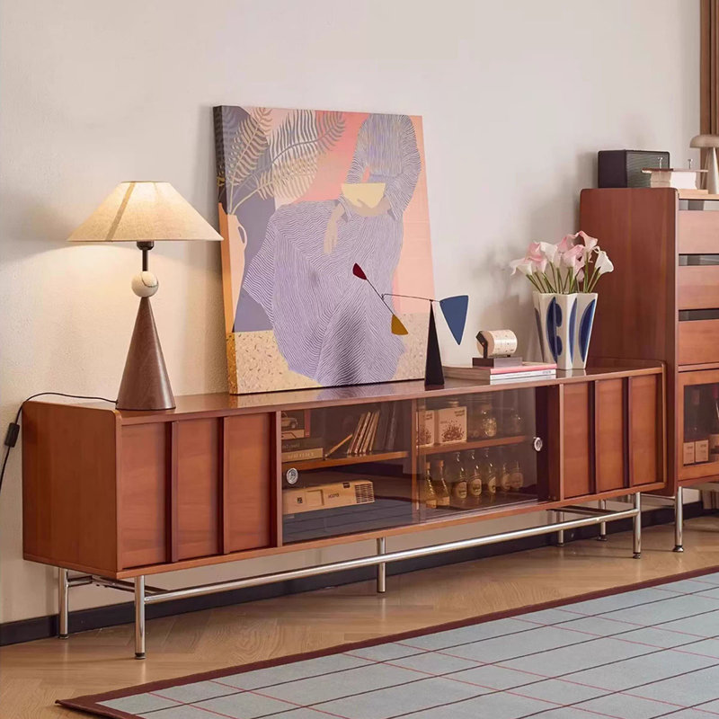 Meuble télé en bois de noyer massif, H 24,8 po x L 78,74 po x l 15,75 po