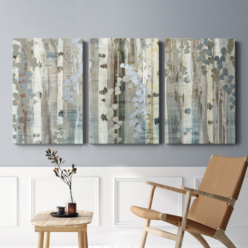 Birch Wood Meadow - Toile tendue avec châssis de qualité supérieure - Prêt à être accroché, H 18 po x l 36 po x P 1 po