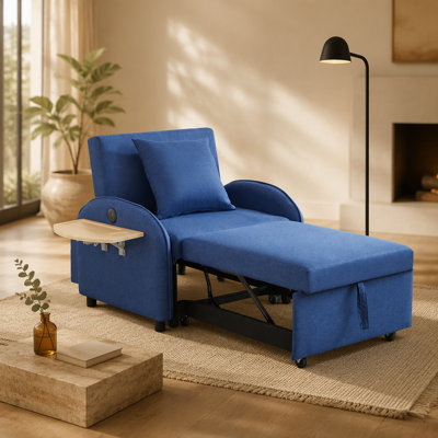 Sleeper Sofa Chair Bed, 3 In 1 Convertible Sofa Chair With With Adjustable Backrest & Foldable Table & USB, Type-C, Adjustable Recliner, Armchair For Living Room Bedroom Apartment Small Space,Darkblue