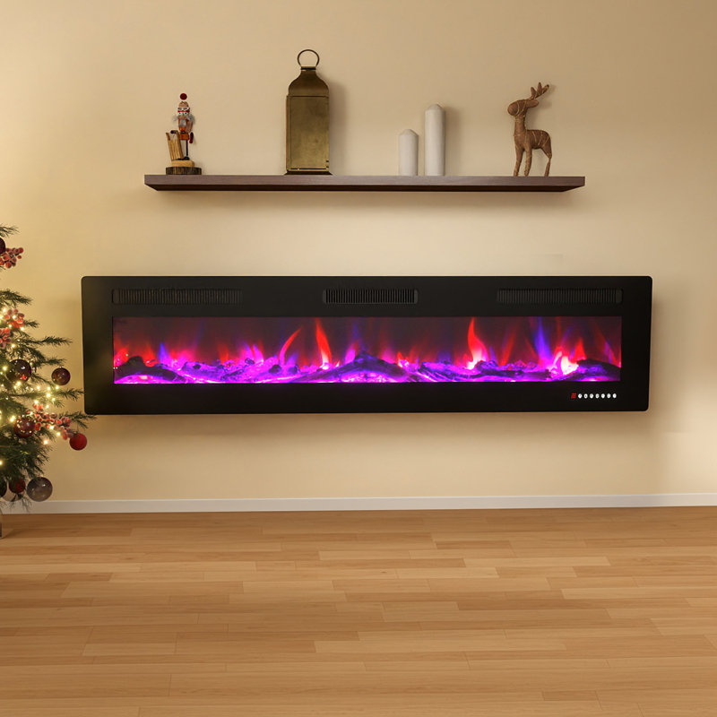 40" / 50" / 60"/ 70" Ultra-thin Electric Fireplace Heater - Recessed & Wall Mounted With Timer, 750w/1500w, Adjustable Flame, Touch Screen & Remote Control