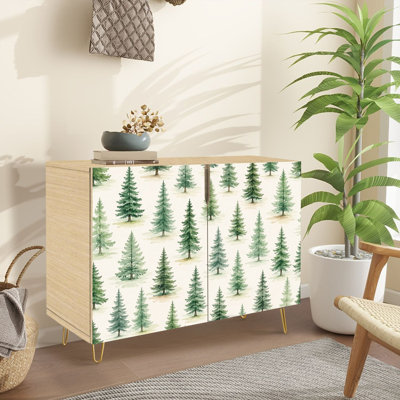Buffet Buffet avec rangement Aquarelle Evergreen Forest Green Pine avec 2 portes pour le salon et la cuisine