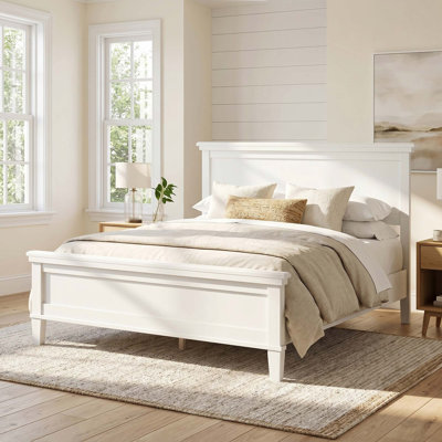 Modern Wood Platform Bed,Farmhouse Style Bed Frame with Headboard and Wood Slat Support