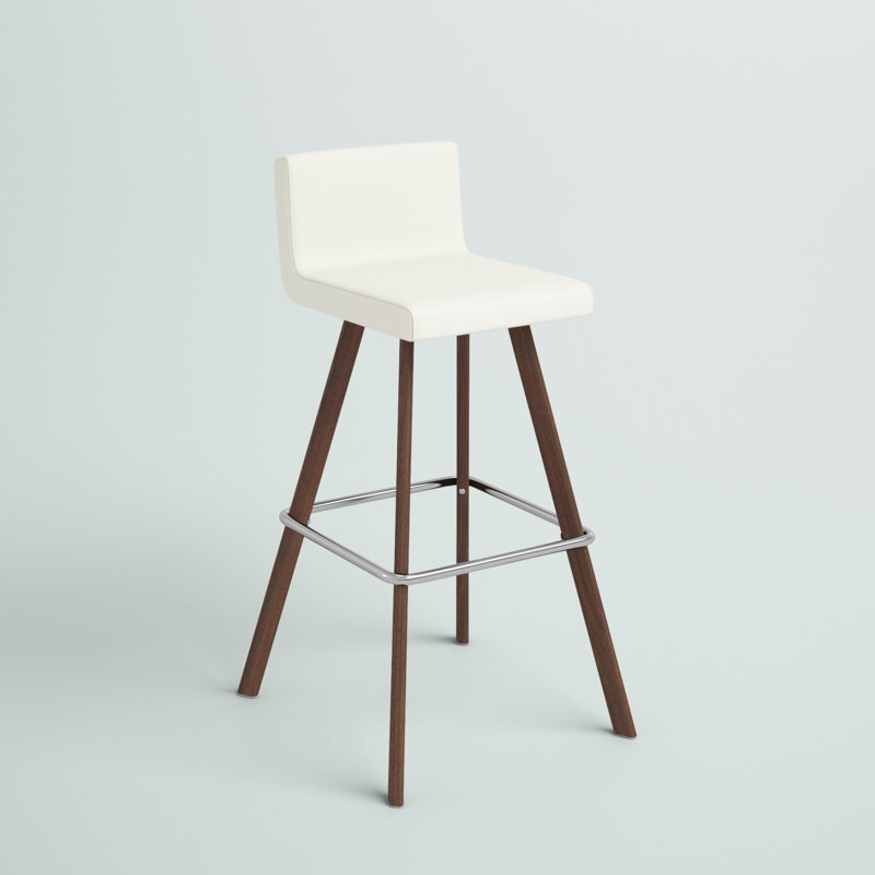 Tabouret 24 "Gladwell, Cuirette - Blanc, Comptoir / noyer