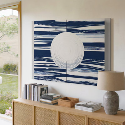 Bleu marine, vague de lune, toile abstraite, art minimaliste moderne, art mural sur toile, prêt à accrocher