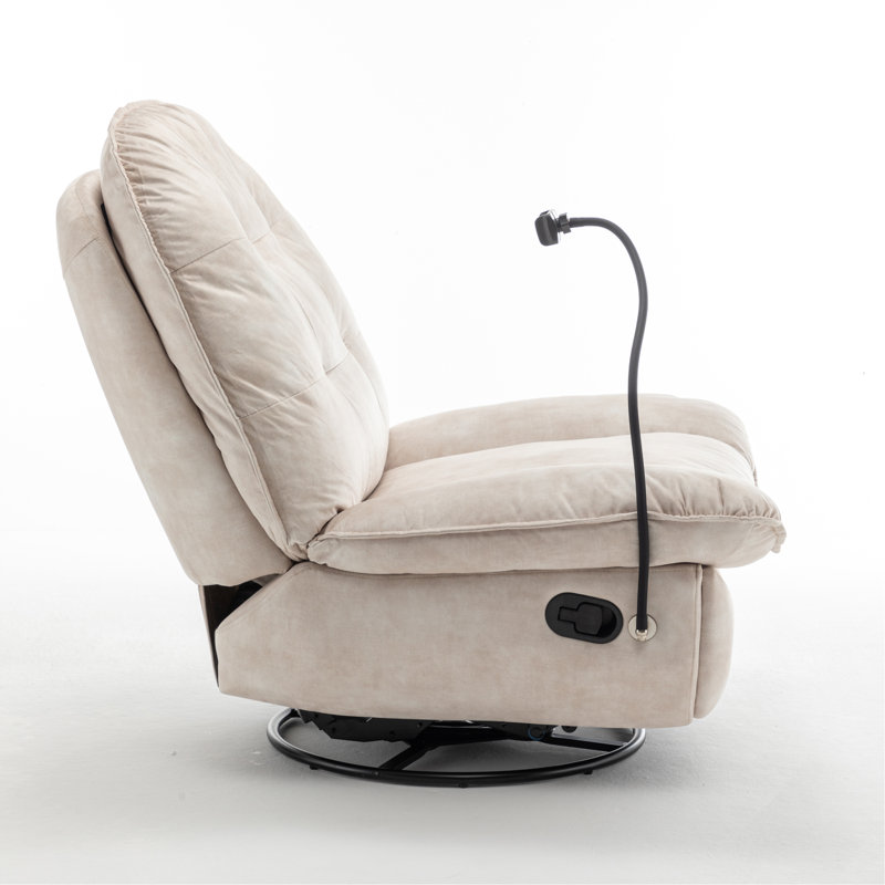 Ivory Recliner, Reclining Lazy Chair, Mobile Phone Holder, Large And Comfortable Reading Chair, Swivel Gliding Rocking Chair, Gold-Stamped Velvet