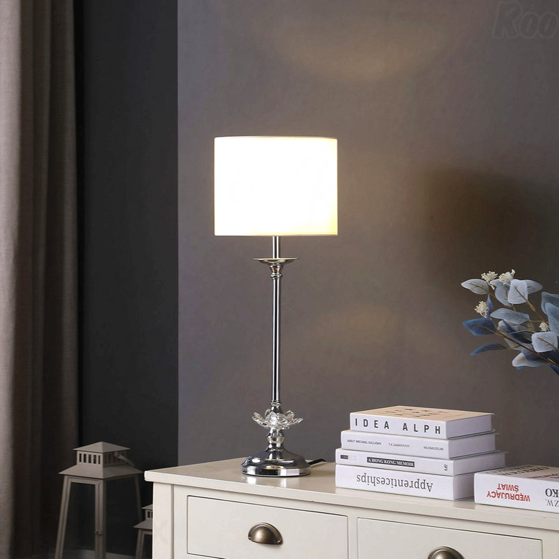 Damarii 26" Silver Metal And Faux Crystal Table Lamp With White Cylinder Shade