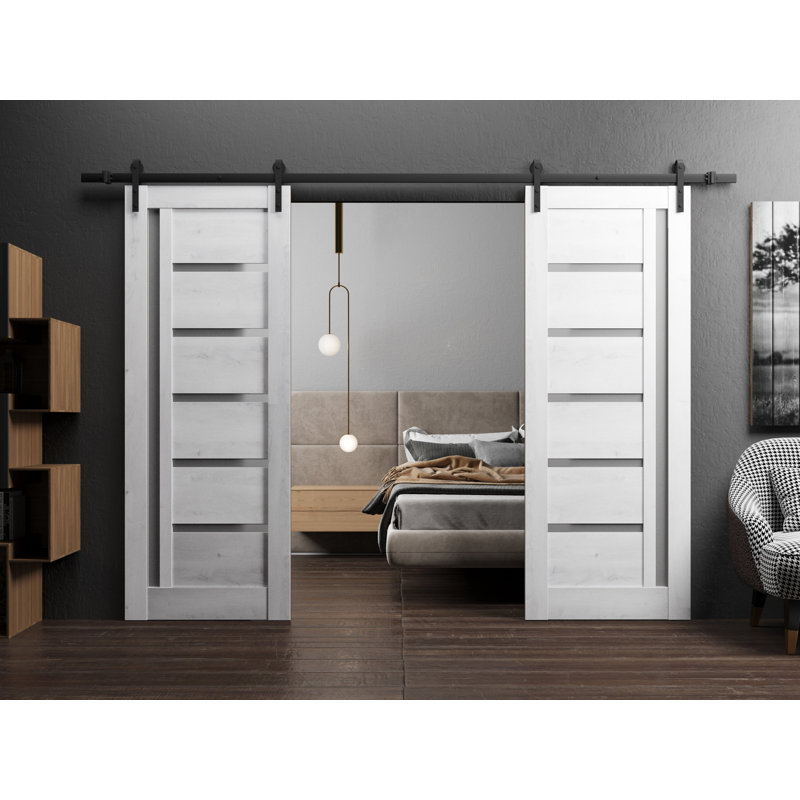 Porte de grange en bois lambrissé sans trousse de quincaillerie d’installation, 84 po x 80 po, Blanc nordique