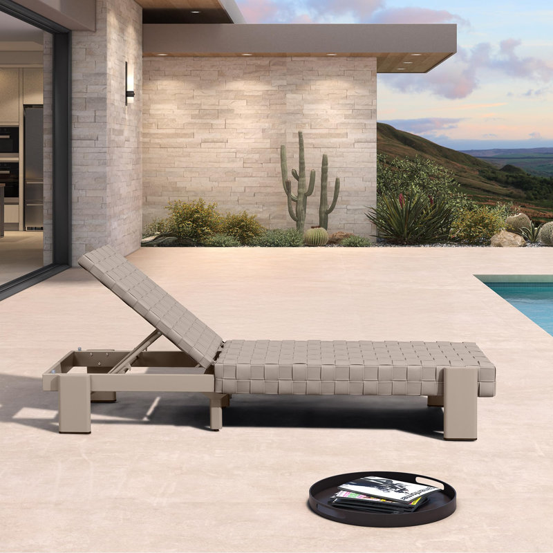  Chaise longue en rotin pour patio, ensemble de 1 chaise inclinable réglable en osier, Taupe