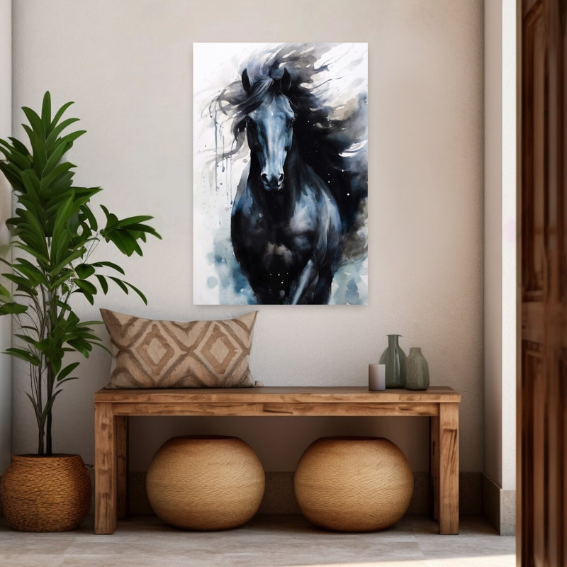 «Powerful Black Horse Contemporary», reproduction d'art murale, H 48 po x l 32 po