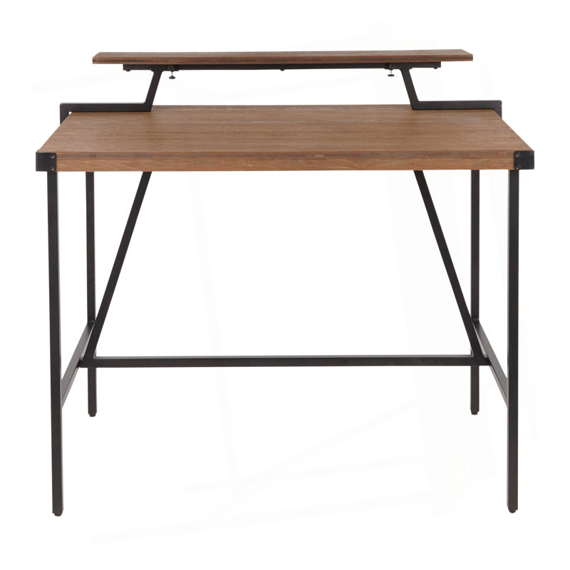 Table de comptoir industrielle en métal et bambou Gia, Noyer
