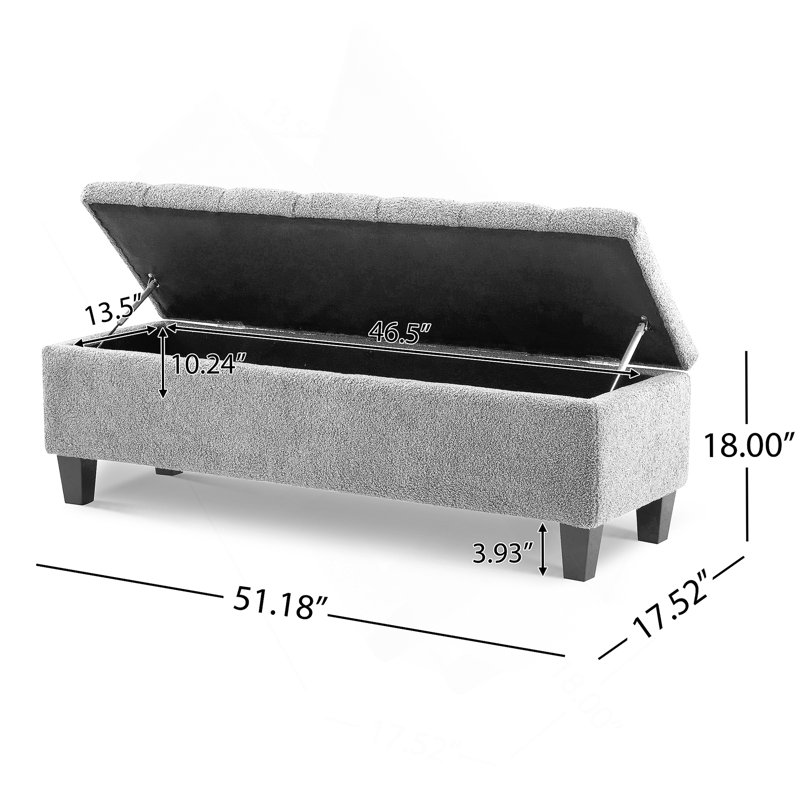Banc de rangement rembourré Amalfi, 18" H x 51.18" W x 17.52" D, Boucle verte