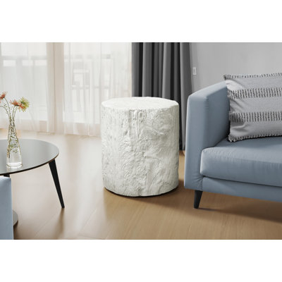 Table d'appoint, h 25 po, intérieur ou extérieur, tambour, table de bout, table de chevet, ronde, table d'appoint, salon, chambre à coucher, blanc, contemporain, moderne