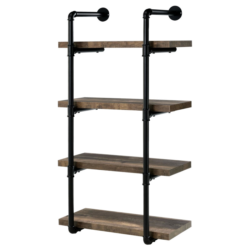 Tablette noire et rustique pour bureau à 4 tablettes, brun, Noir / brun, H 47,24 po x l 24,15 po