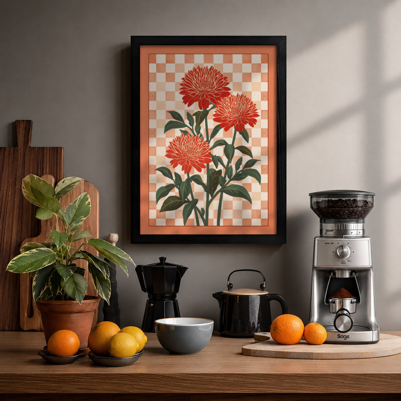 Three Gerbera Daisies Botanical - Framed Print, A3 - 42.0 x 29.7 cm, Black