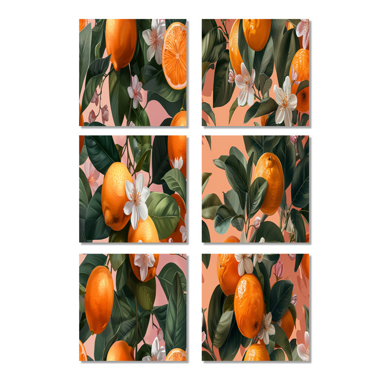 Orange, orange, orange, arbres, fruits, ensemble de 6 impressions sur toile, Toile tendue, Ne s’applique pas