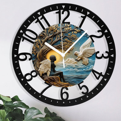Horloge murale en métal pour le salon - Chemin forestier de 10 po bordé de fleurs Bluebell silencieuses, fonctionnant à piles, horloges antiques pour maison de campagne, chambre à coucher, cuisine - chiffres arabes