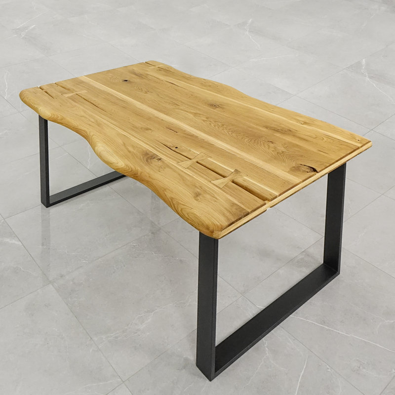 Nielsen Oak Unfinished Solid Wood Top Metal Base Dining Table, H80 x L120 x W40cm, Natural Oil
