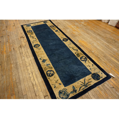 Wool Hallway Runner Antique Blue Knotted Chinese - Peking 1920s Rectangle Rug