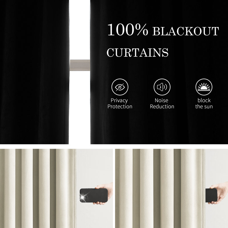 Alicea Velvet 100% Blackout Thermal Curtain Panel , 52" W x 84" L, Beige