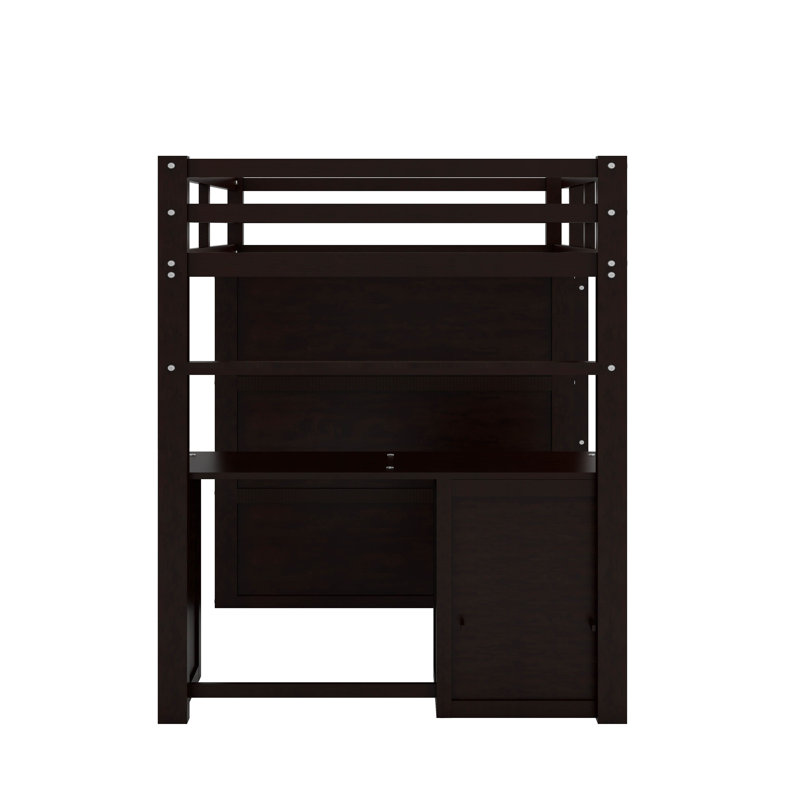 Lit mezzanine double avec bureau, tiroirs et garde-robe