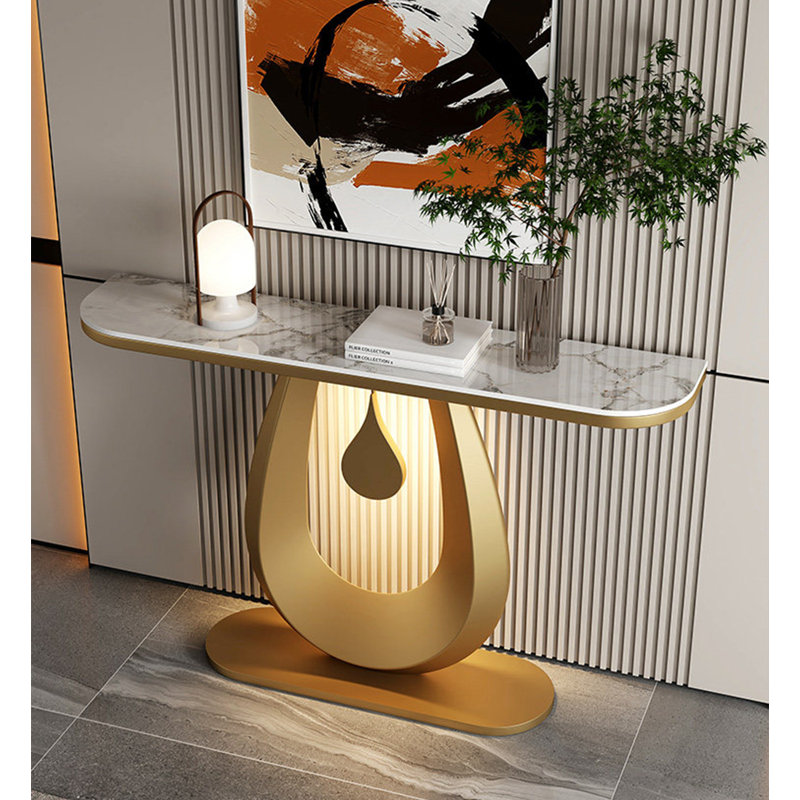 Table d'appoint contemporaine contemporaine style ovale, 31.5" H x 39.37" W x 11.81" D, Gold