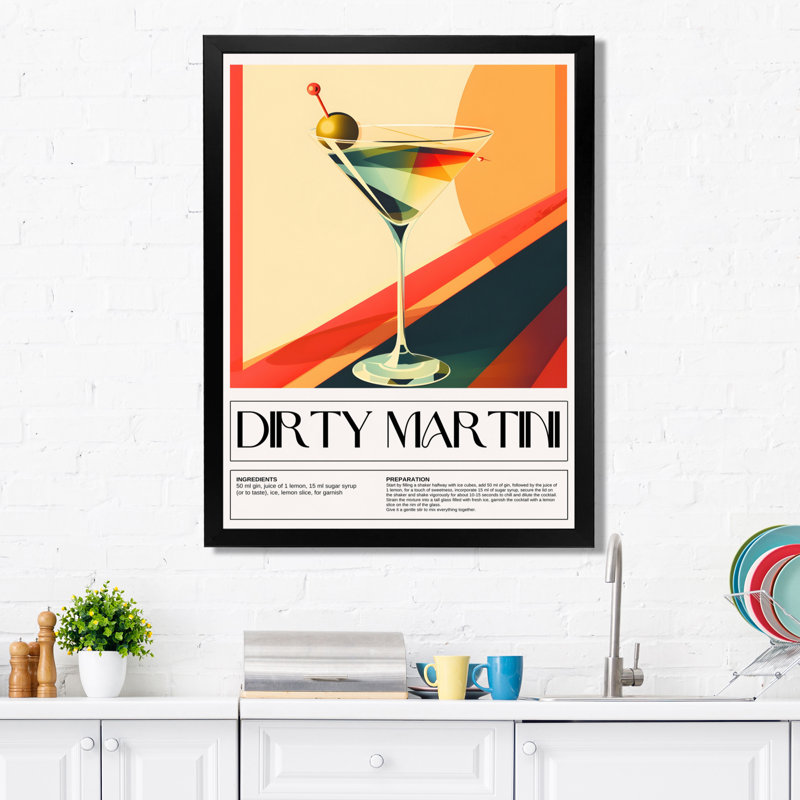 Mid-Century sale Martini avec olive à 5 A 7 - cocktails Art mural salon, Cadre photo noir simple, H 32 po x l 16 po