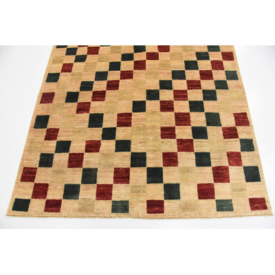 Tapis de la surface en laine beige 5 pi x 6 pi 7 po one-of-kind main noué la Nash