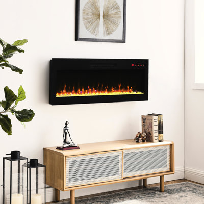 Foyer encastré 42 po, chaleur de 1400 W, 16 couleurs de flamme, option de plateau de lit en verre trempé Ember, 5 réglages de vitesse, 400 pieds carrés de chaleur