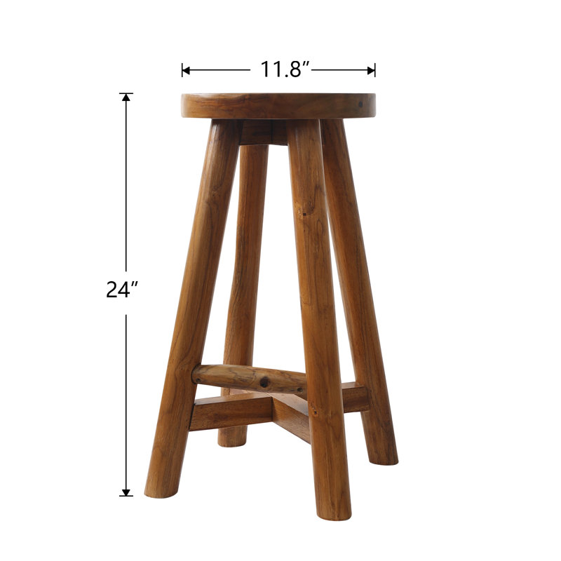 24" Tall Solid Teak Wood Barstool