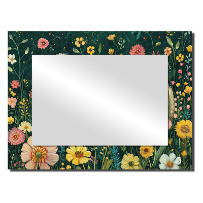 Cute Sheep In Spring Flowers II - Animals Decorative Mirror Wall Art - Printed On Metal