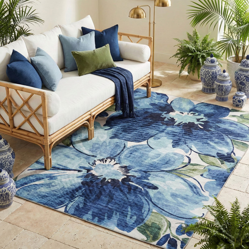 Tapis intérieur / extérieur Kai, Blue Green, Rectangle 6 pi x 9 pi