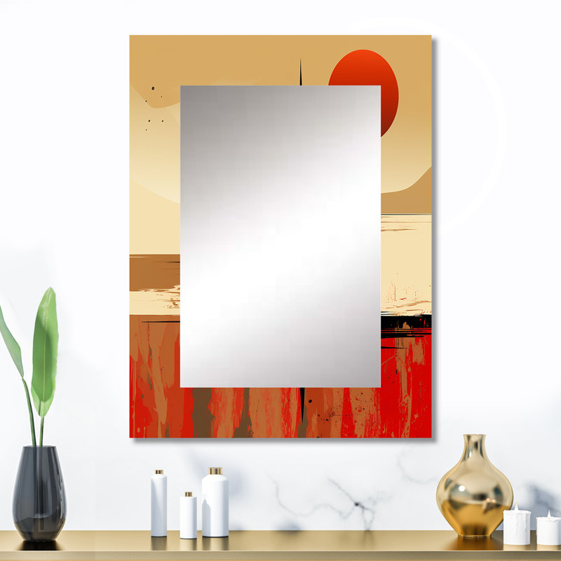 Time Capsule Vintage Illustration I - miroir mural géométrique unique, miroir rouge, impression sur métal, 32 po x 24 po