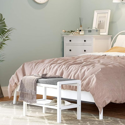 Banc de rangement pour chaussures avec coussin rembourré Latitude Run®, siège rembourré, tablette de rangement, range-chaussures, capacité de poids jusqu'à 350 lb, idéal pour le vestibule, le salon, le garage, la boue, blanc et gris