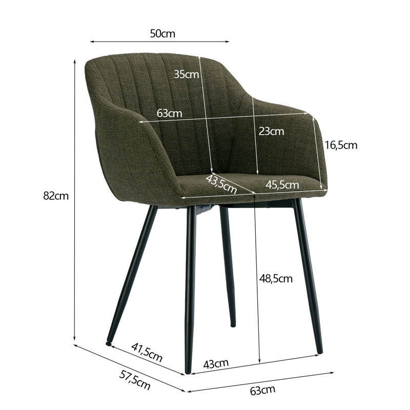 Ohio Modern Upholstered Dining Chairs with Metal Legs, Grassy Green Linen, 6