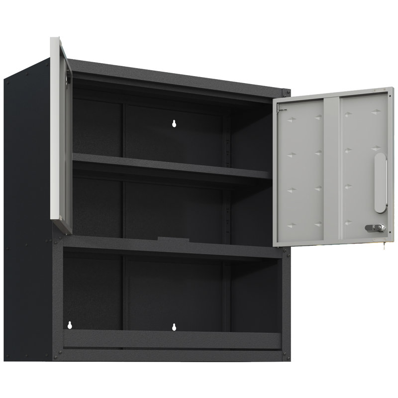 Armoire murale en métal avec tiroir ouvert. Pour le garage, l'entrepôt, le bureau. Résistant à la rouille