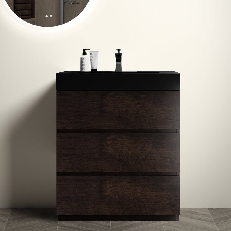 Armoire de salle de bain 30 po - Tiroirs spacieux, meuble-lavabo élégant, silencieux et lisse, 30", Noir, noir, noir, noir