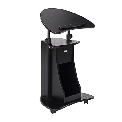 Chariot mobile pour ordinateur portable, bureau d'ordinateur assis avec support avec tiroir, support de bureau à hauteur réglable avec plateau pivotant et rangement