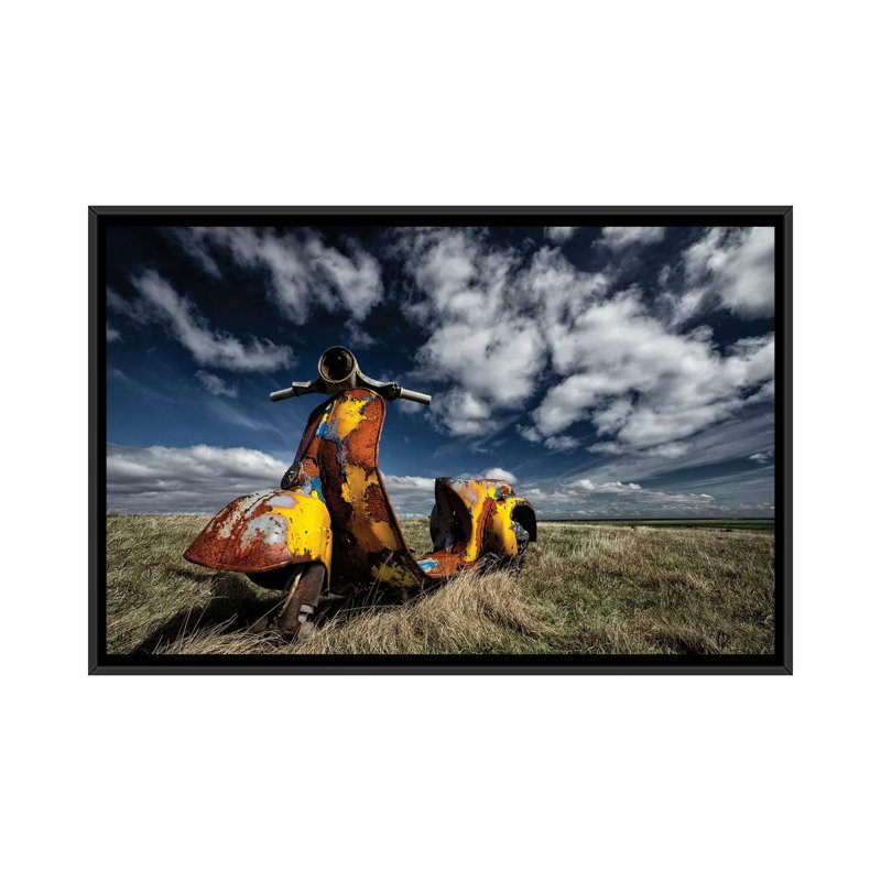 Yellow Scooter 1 Piece Floater Frame Wall Art on Canvas, 66.04 cm H x 45.72 cm W, Black