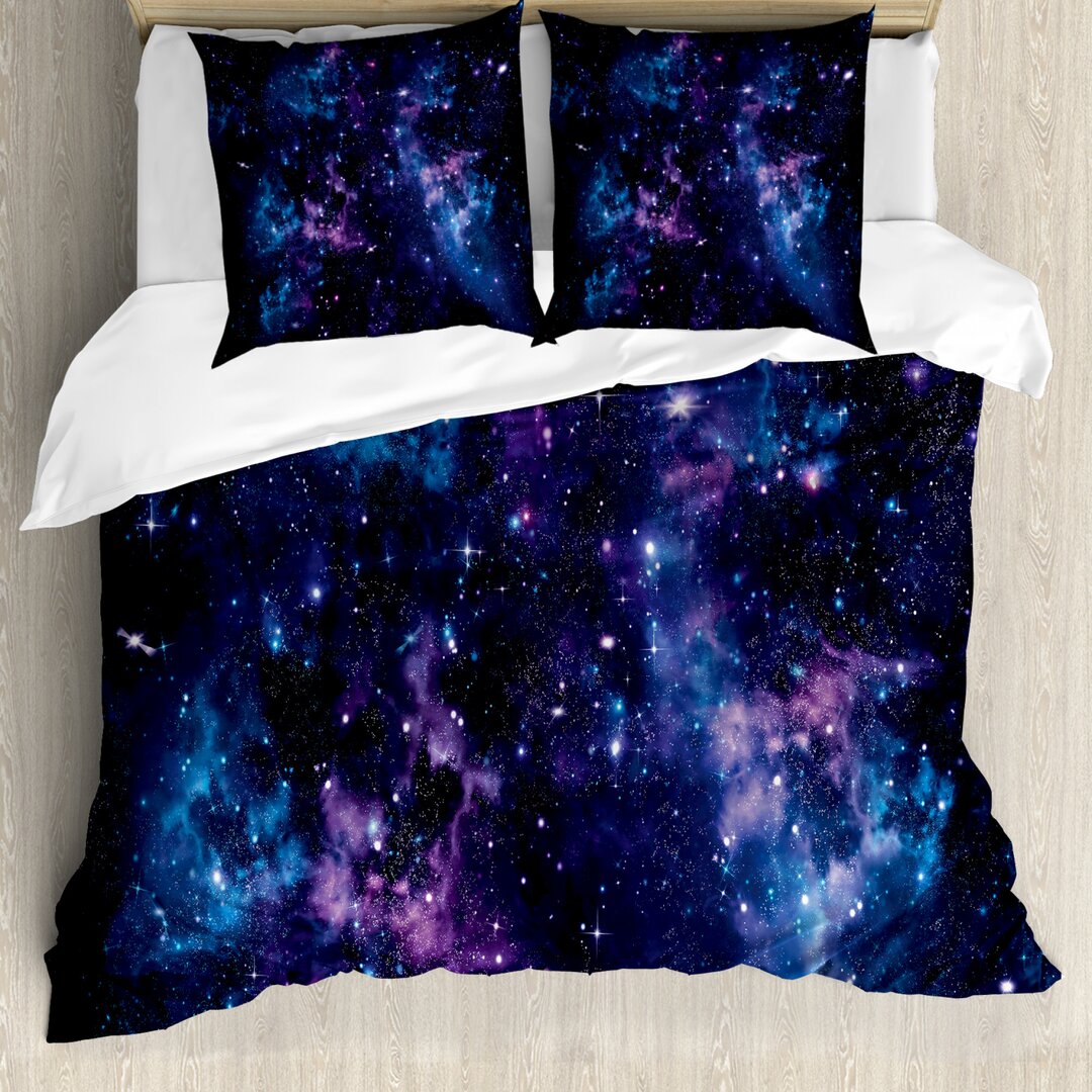 Bettbezug Set, Mystischer Himmel mit Stern, Platz, Dark Purple und Blau