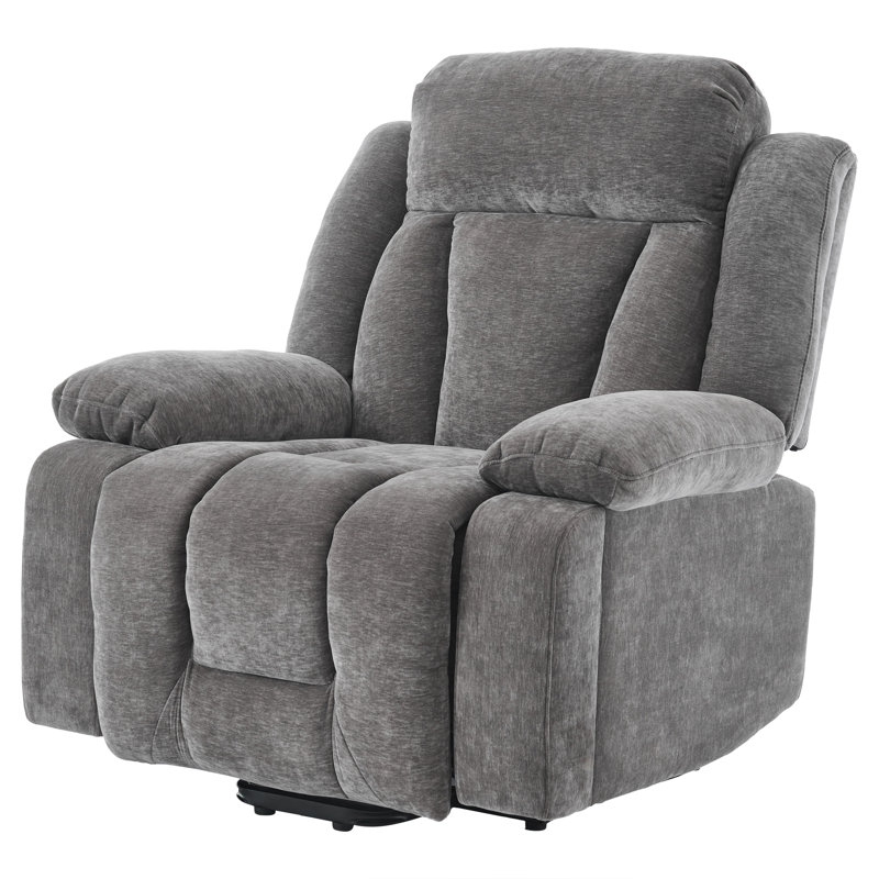 Upholstered Recliner With Cup Holders, Grey