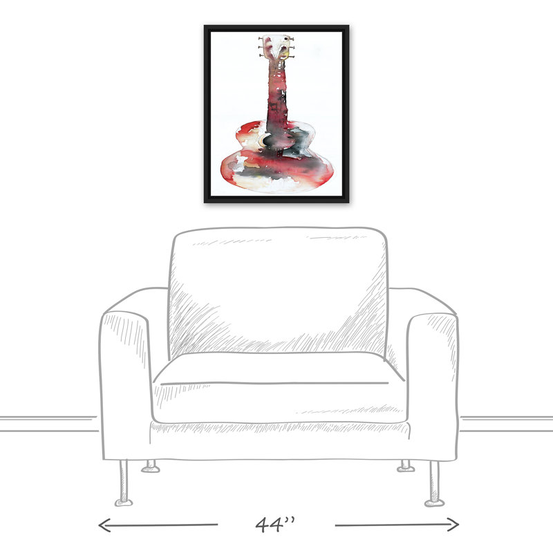 Guitare aquarelle - impression, Cadre flottant noir, H 21,75 po x l 17,75 po x P 1,75 po