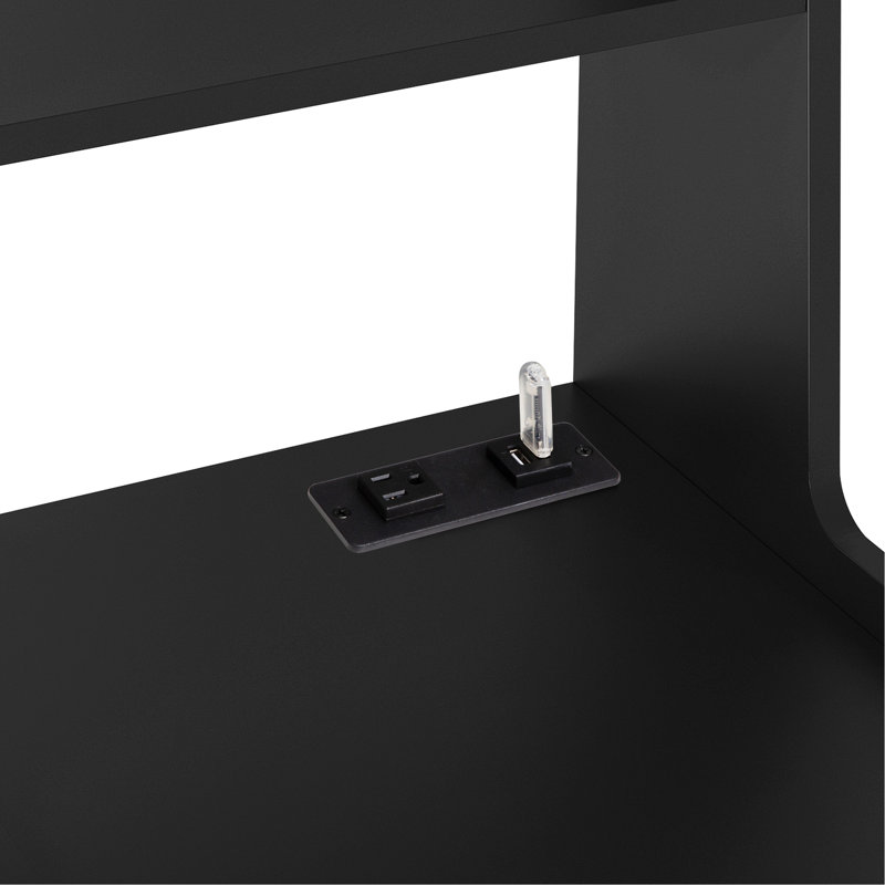 Tables de chevet de 2, tables de chevet modernes noires avec fonction de charge et système d'éclairage de nuit à couleur réglable, espace de rangement verrouillable pour les ordinateurs portables, lampe de chambre à bibliothèque ouverte à 2 niveaux,