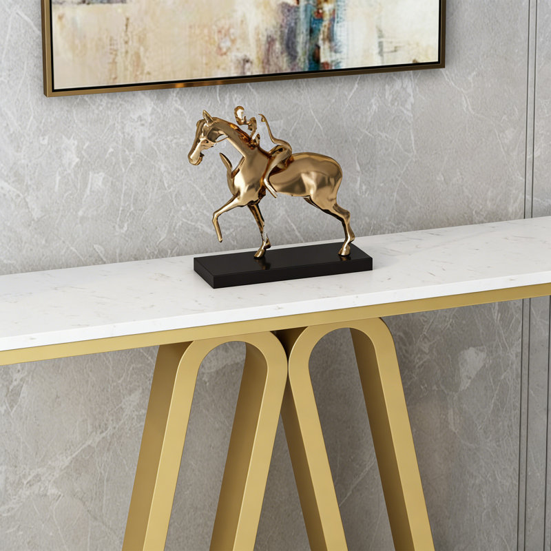 Console Modern Modern, 31,5 po H x 47,24 po L x 11,81 po P, Blanc, Doré