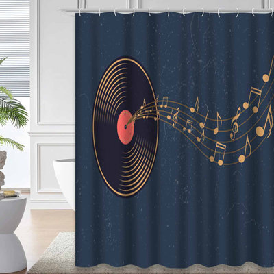 Vinyl Music Vintage Album Art Waterproof Shower Curtain with 12 Hooks