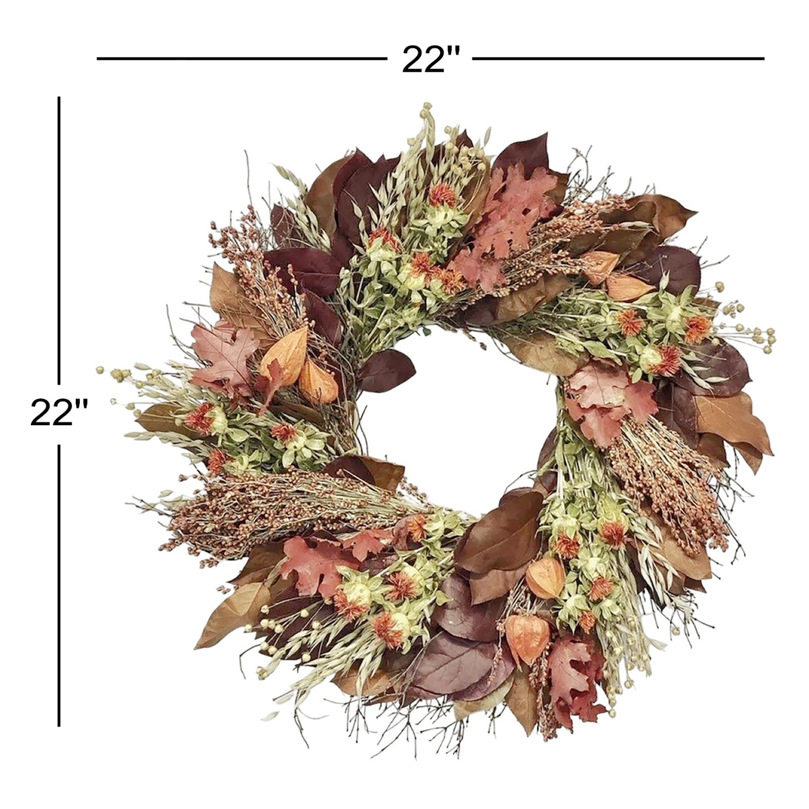 Preserved Fall Salal, Oak, Broom Corn, And Safflower Wreath