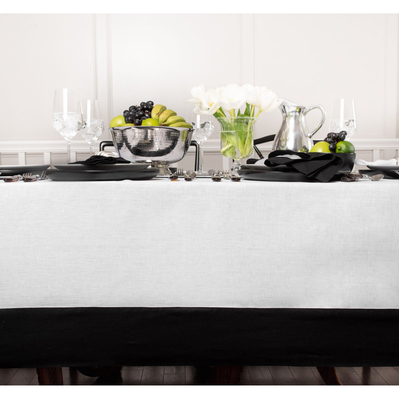 Contempo - 100% Pure Linen Tablecloth, Black/White, 90" x 60"