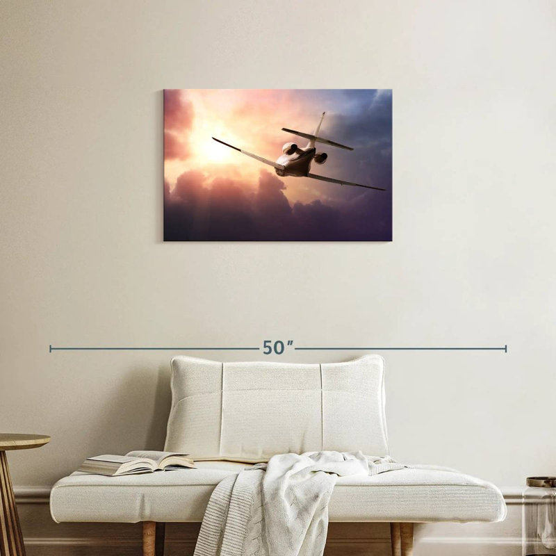 Avion Mehar au coucher du soleil, H 20 po x l 30 po