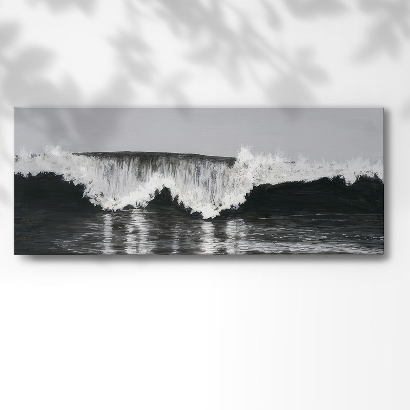 Ondes noires et blanches II sur toile, H 20 po x l 50 po x P 1,5 po